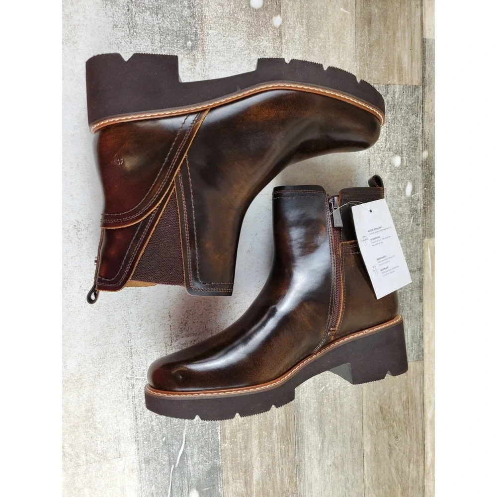 Naturalizer Darry Womens Ankle Bootie Sz 9 M English Tea Brown Leather Side Zip
